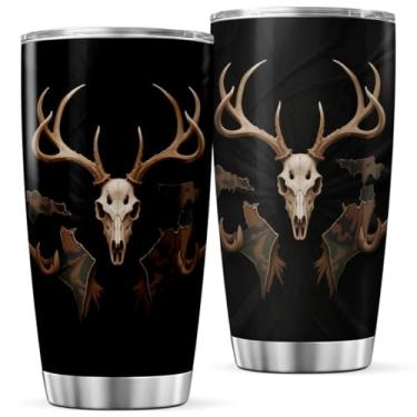 Imagem de KOIXA Chifre de caveira de veado camuflagem design de caça copo de aço inoxidável 590 ml para caçadores e entusiastas de atividades ao ar livre chá fresco garrafa de viagem quente café bebida caneca