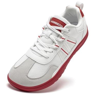 Imagem de HOBIBEAR Sapatos masculinos descalços | bico largo e zero drop| Tênis moderno minimalista, Branco, vermelho, 10 Wide