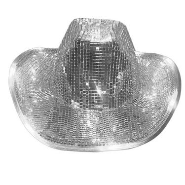 Imagem de Chapéu de cowboy Disco Ball Sparkly Glitter Chapéu de festa Mirror Bal
