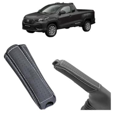 Imagem de Proteção Couro Legitimo Cobertura Alavanca Freio Mão Compatível Com Strada Ultra Resistência 2022 Á 2026 (PRETO - COSTURA PRATA)