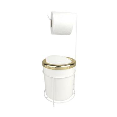 Imagem de Kit Suporte Porta Papel Higiênico Lixeira 5L Cesto Lixo Tampa Basculan
