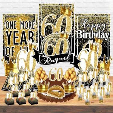 Imagem de Kit Festa Aniversário Personalizado 15 18 20 30 40 50 60 70 Anos Idades - Decoração Lembrancinha (Kit Festa + Arco Balão,60 Anos- Preto)