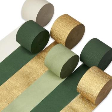 Imagem de PartyWoo Flâmulas de Papel Crepom 6 Rolos de 492 Pés, Pacote de Ouro Metálico, Verde Oliva, Verde Sálvia, Papel Crepom Marfim para Decorações de Aniversário, Decorações de Festa, Decorações de Casamen