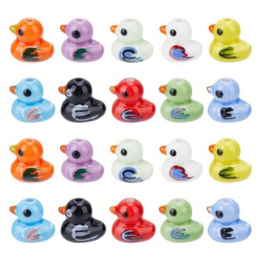 Imagem de PH PandaHall 20 peças de contas de porcelana de pato com padrão de flores lindas contas de pássaro de cerâmica 10 cores contas de artesanato de pato 3D conta espaçadora de animais para mulheres brinco