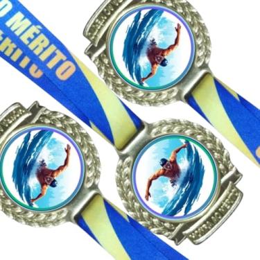 Imagem de Kit 10 Medalhas Para Natação Competição para Premiação Campeão Com Cordão Honra ao Mérito