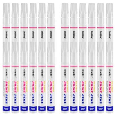 Imagem de Marcadores de tinta branca, pacote com 24 canetas permanentes à base de óleo, à prova d'água, secagem rápida, para pintura de pedras, madeira, tecido, plástico, tela, vidro, canecas, metal, pneu