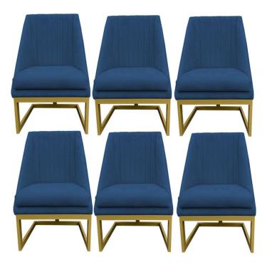 Imagem de Kit 06 Cadeiras Para Sala De Jantar Ana Base De Ferro Suede Azul Marinho D'classe Decor