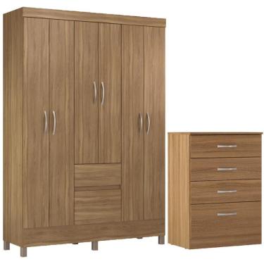 Imagem de Kit Guarda Roupa Solteiro 6 Portas Flash Ii Cômoda Astral - Amêndola Touch