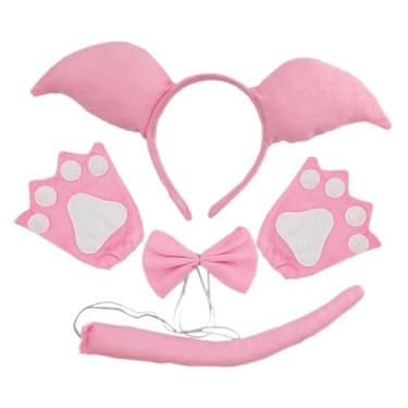 Imagem de UGPLM Fantasia de Porco para Decoração de Festas de Fim de Ano, Carnaval e Baile de Máscaras, Rosa Escuro, 3 Piece Set W Gloves