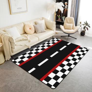 Imagem de Castle Fairy Tapete decorativo para pista de corrida, 14 x 1,80 m, preto e branco, quadriculado, para sala de jogos, sofá, quarto, esportes radicais, para crianças, adolescentes, meninos e meninas