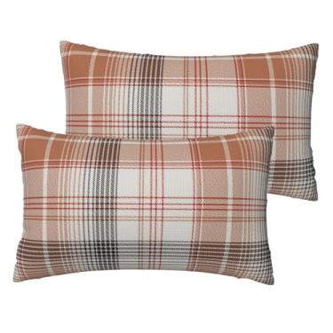 Imagem de VIREOTHIA Capas de almofada lombar xadrez búfalo 30 x 50 conjunto de 2 capas de almofada decorativas outono outono laranja cinza retângulo capas de almofada para sofá-cama decoração de sofá