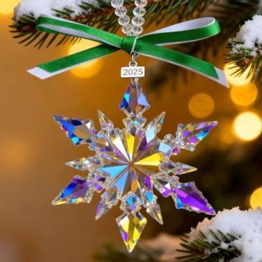 Imagem de Enfeite de Natal 2025 floco de neve de cristal, enfeites de cristal brilhante para árvore de Natal, lindos enfeites coloridos presentes para amigos da família, decoração de inverno, colorido