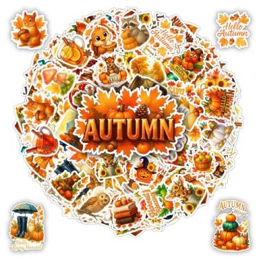 Imagem de BETANAS Pacote de adesivos de outono com 100 peças, adesivo impermeável de folha de abóbora, adesivos de colheita de outono para carro, laptop, garrafa de água, capacete, scrapbook, geladeira