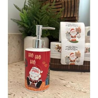 Imagem de Kit Banheiro Natal - Porta Sabonete Líquido 350ml + Porta Papel Higiênico com Motivos Natalinos(Coleção Natal 7cm +1 Papel,Vermelho)