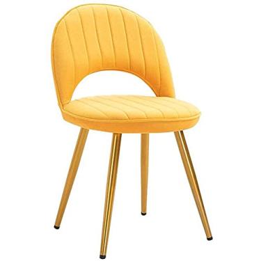 Imagem de Cadeiras de jantar de cozinha cadeiras de sala de estar com pernas de metal assento de veludo e encostos ajustáveis almofada macia cadeira de maquiagem (cor: amarelo, tamanho: pernas douradas)