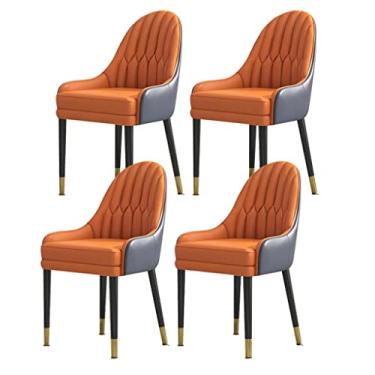 Imagem de Conjunto de 4 cadeiras de sala de jantar de cozinha modernas cadeiras de sala de estar, pernas de madeira maciça, cadeiras de sala de estar, cadeiras de jantar modernas de couro PU com encosto alto e