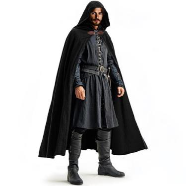 Imagem de Traje de linho com capuz renascentista medieval Ibeauti