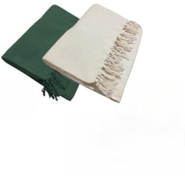 Imagem de Kit 2 Mantas Para Sofa King Gigante 300x180cm Algodao Protetor Decorativo (Verde Militar + Cru)
