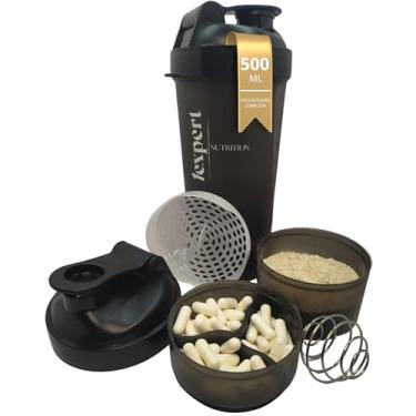 Imagem de 1EXPERT® Coqueteleira 500 ml – Shaker Premium Compartimento Divisória para Cápsulas e Pó/Suplemento, Misturador de Aço e Peneira, Mistura Rápida e Design Fitness para Academia e Dia a Dia