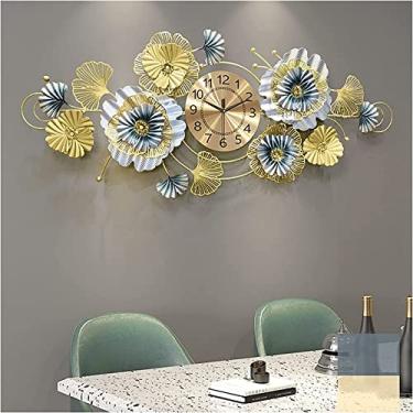 Imagem de Relógio de parede arte simples relógio de parede padrão de folha de ginkgo relógios de parede silenciosos, relógio de parede grande arte de metal, relógio de parede silencioso sem tique-taque