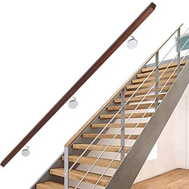 Imagem de SENNIAN Corrimãos de escada de madeira de 30 pés a 6 m, varão de suporte de corrimão de escada antiderrapante para corredores, kit de barra de apoio de escada de parede interna para idosos / crianças