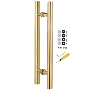 Imagem de Maçaneta de porta de celeiro de entrada montada no lado duplo, 24/32/40/47/59 polegadas de comprimento, acabamento redondo em aço inoxidável em forma de H puxador de porta interior exterior (cor