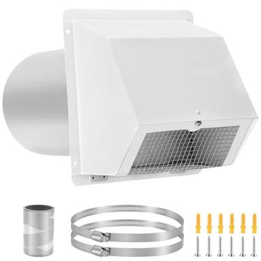Imagem de Fuairmee Ventilação de parede com capuz de 15 cm com tela e amortecedor, capa de ventilação de exaustão de parede externa para cozinha cozinha exaustor de ar secador ventilação externa sem ruído, aço