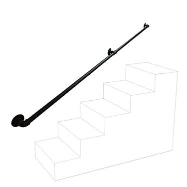 Imagem de Corrimão de escada - kit completo, corrimão de tubo preto industrial de escada com suporte de montagem na parede, casa contra a parede, grades internas e externas para idosos (tamanho: 300 cm)