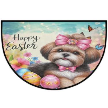 Imagem de Tapete de porta meio redondo para Páscoa, antiderrapante, absorvente, semicírculo, tapetes laváveis, meia lua, tapetes para ambientes internos, pátio, cozinha, banheiro, entrada, lareira, decoração de