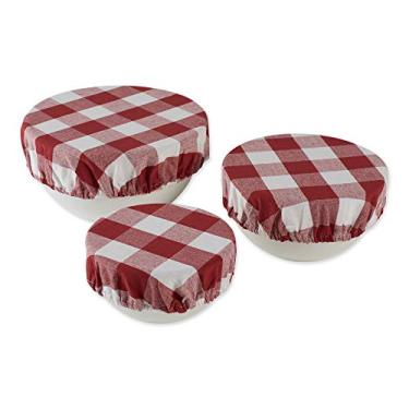 Imagem de DII Farmhouse Basic Kitchen Collection Conjunto de capa de tigela de tecido, vermelho celeiro, 3 peças