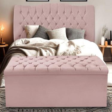 Imagem de Kit Cabeceira E Calçadeira Baú Dunas Casal 140 Cm - Veludo Rose