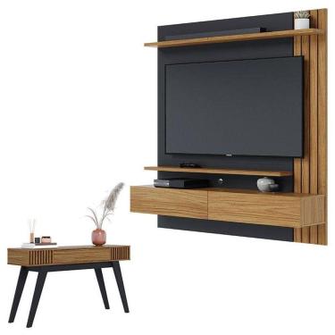 Imagem de Painel Para Tv Home Suspenso Juriti 1.5 Com Aparador Riviera Noce Milano Preto Acetinado - Colibri