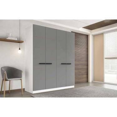 Imagem de Guarda Roupa Casal 4 Portas E 4 Gavetas Lisboa Branco/cinza - Politorno