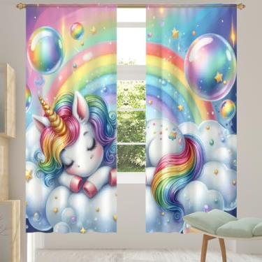 Imagem de 2 conjuntos de painéis lindas cortinas transparentes de unicórnio arco-íris cortinas transparentes arejadas com filtro leve painéis de cortina para porta janela para sala de estar, quarto, jantar, 84