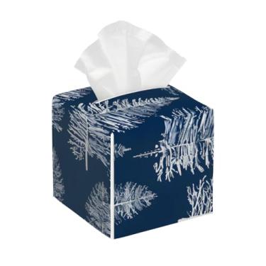 Imagem de Suporte quadrado de couro para caixa de lenços de papel, impermeável, árvore azul, organizador de papel facial com cinto inferior, estojo de lenços para mesa, banheiro, escritório, mesa, carro