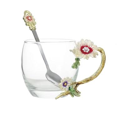 Imagem de FDINF Presentes de xícara de chá para mamãe mulheres dia das mães caneca de esmalte de café aniversário borboleta rosa presentes para ela dia dos namorados xícara de chá de Natal com colher