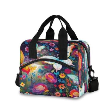 Imagem de Blueangle Lancheira isolada com estampa de borboletas coloridas, alça de ombro removível e alça - lancheira reutilizável para homens e mulheres (415)