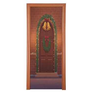Imagem de Blueangle Capa de porta de guirlanda de Natal elástica - Faixa de porta frontal de tecido elástico para Natal, decoração de festa em casa ao ar livre (688)