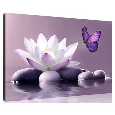 Imagem de TutuBeer 1 painel roxo arte de parede imagens roxas decoração de parede pedra zen lírio d'água e borboleta no lago imagens pôster espiritual yoga spa pintura para sala de estar quarto, 61 x 91