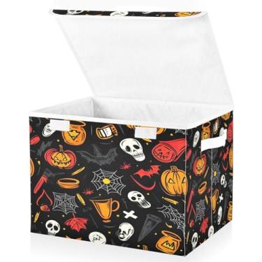 Imagem de Blueangle Caixas de armazenamento dobráveis 1 pacote, cestas de armazenamento de abóbora de Halloween com tampas e alça para casa, quarto, armário e escritório (144)