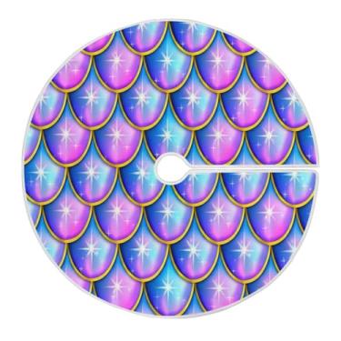 Imagem de Blueangle Saia de árvore de Natal com escamas de sereia coloridas de 120 cm - poliéster macio e resistente a rugas, decoração de férias para festas de Natal, árvore festiva e decoração de casa (26)