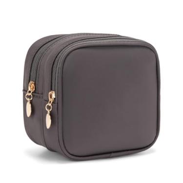 Imagem de XIAOLER Bolsa de maquiagem pequena, bolsa de cosméticos com zíper duplo, bolsa de maquiagem de viagem, linda bolsa de maquiagem para bolsa, mini bolsa de higiene pessoal, Cinza escuro, Todo mundo