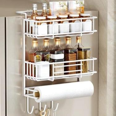 Imagem de Prateleira Lateral Para FrigoríFico - Organizador De Condimentos, Capacidade De Armazenamento Ampliada(Camadas duplas brancas)