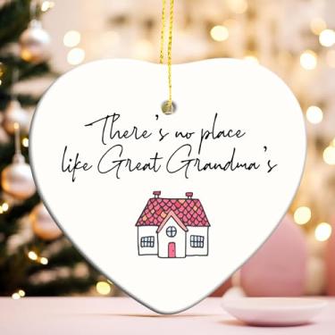 Imagem de Qeheb Ótimo enfeite de avó, presente de ótima avó GG para enfeites de coração pendurados de Natal para decorações de festa de árvore de Natal, não há lugar como enfeites decorativos de casa da bisavó