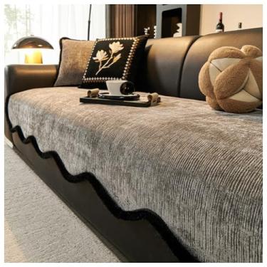 Imagem de SPXMQSS Capas de sofá para sofá, capa de sofá universal em forma de L, antiderrapante, capa de sofá de chenille macio, protetor de móveis de 1/2/3/4 lugares, altura 110 x 260 cm