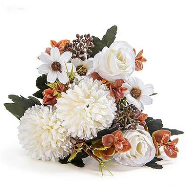 Imagem de Flores artificiais 6 cabeças bola de outono crisântemo rosa flores artificiais decorativas(Branco-1,3 Unidades)
