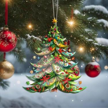 Imagem de Enfeites de Natal, árvore de cristal, enfeites de árvore de Natal feitos à mão, decoração de carro e casa - presentes de Natal, decoração de artesanato em acrílico, ideias de troca de presentes para