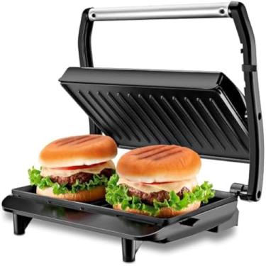 Imagem de Sanduicheira eletrica, grelha para pao e carnes, facil limpeza,potente, inoxidavel, rapida, duravel, grande, preta