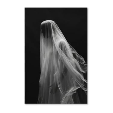 Imagem de HouLaiZhe Impressão de arte de parede em tela com sombra de fantasma, decoração de Halloween, decoração de parede gótica, estética para sala de estar, quarto, 11 x 17 polegadas (28 x 43 cm)