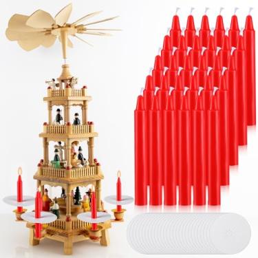 Imagem de Conelist 30 velas cônicas de Natal – Velas cônicas vermelhas de 10 cm de altura com protetor de gotejamento de papel para pirâmides, decoração de carrossel ou decoração de cornija de mesa de férias